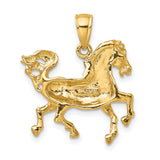 14k Yellow Gold Horse Pendant with Prancing Stallion Design, Equestrian Animal Charm for Women