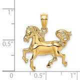 14k Yellow Gold Horse Pendant with Prancing Stallion Design, Equestrian Animal Charm for Women