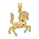 14k Yellow Gold Horse Pendant with Prancing Stallion Design, Equestrian Style Jewelry