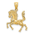 14k Yellow Gold Horse Pendant with Prancing Stallion Design, Equestrian Style Jewelry