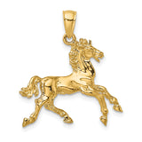 14k Yellow Gold Horse Pendant, Running Horse Charm with Western Equestrian Design