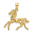 14k Yellow Gold Horse Pendant, Running Horse Charm with Western Equestrian Design