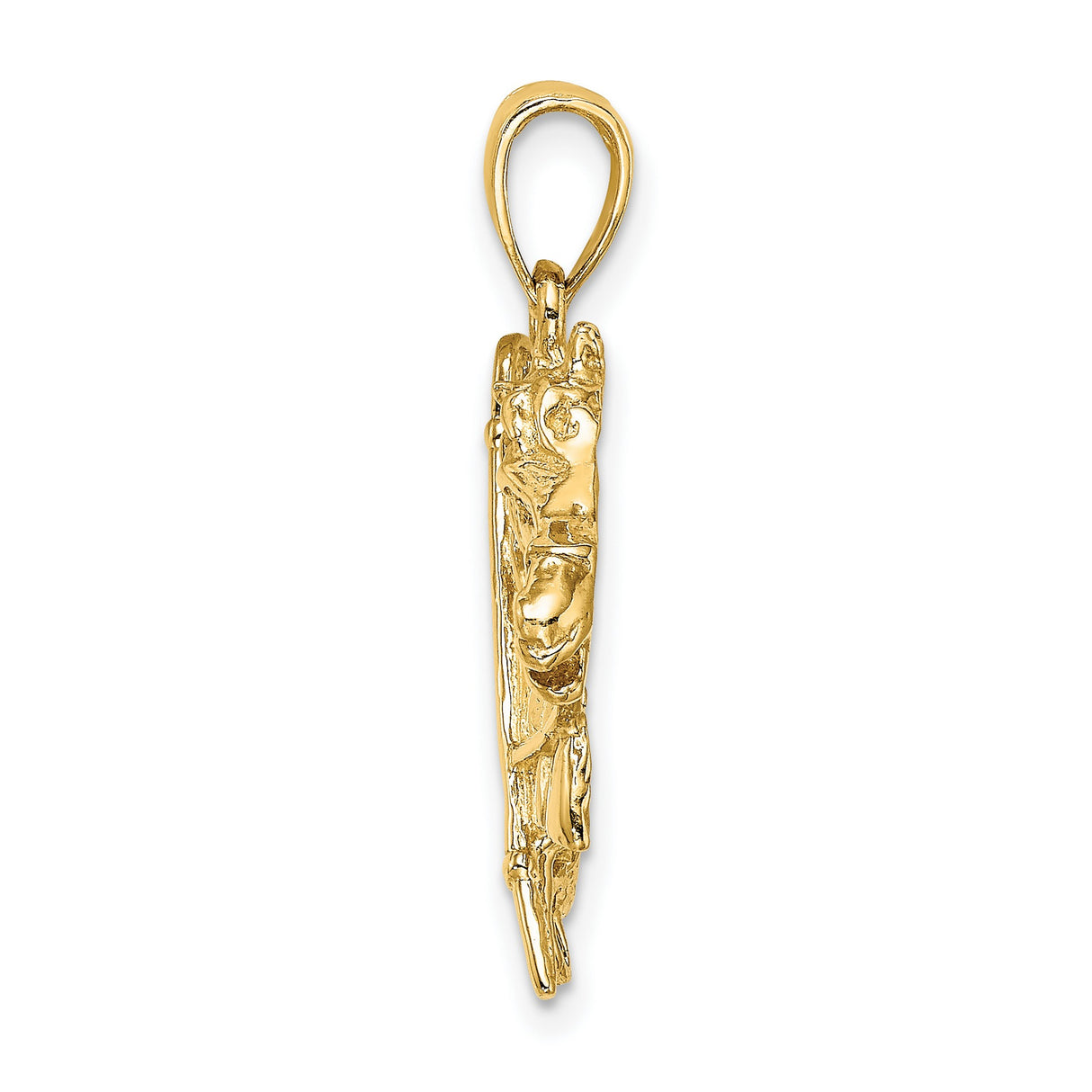 14k Yellow Gold Horse Head Pendant with Riding Crop and Horseshoe, Equestrian Charm