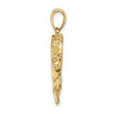 14k Yellow Gold Horse Head Pendant with Riding Crop and Horseshoe, Equestrian Charm