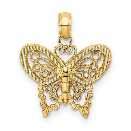 14k Yellow Gold Butterfly Pendant, Delicate Filigree Charm with Nature-Inspired Design for Women