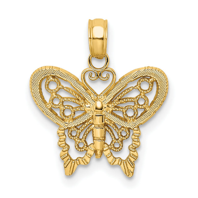 14k Yellow Gold Butterfly Pendant, Delicate Filigree Charm with Nature-Inspired Design for Women