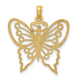 14k Yellow Gold Butterfly Pendant with Openwork Design, Symbol of Transformation and Growth