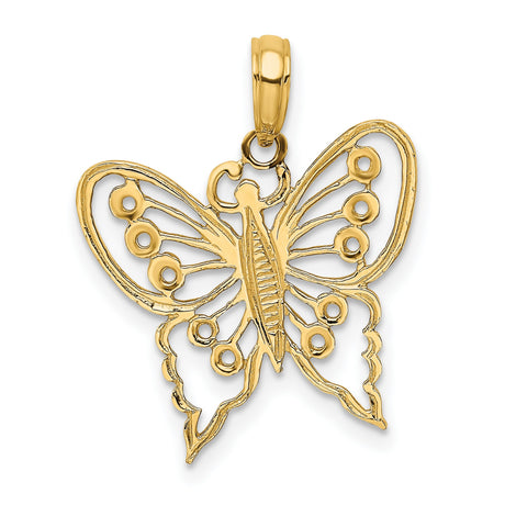 14k Yellow Gold Butterfly Pendant, Delicate Openwork Nature-Inspired Design for Women