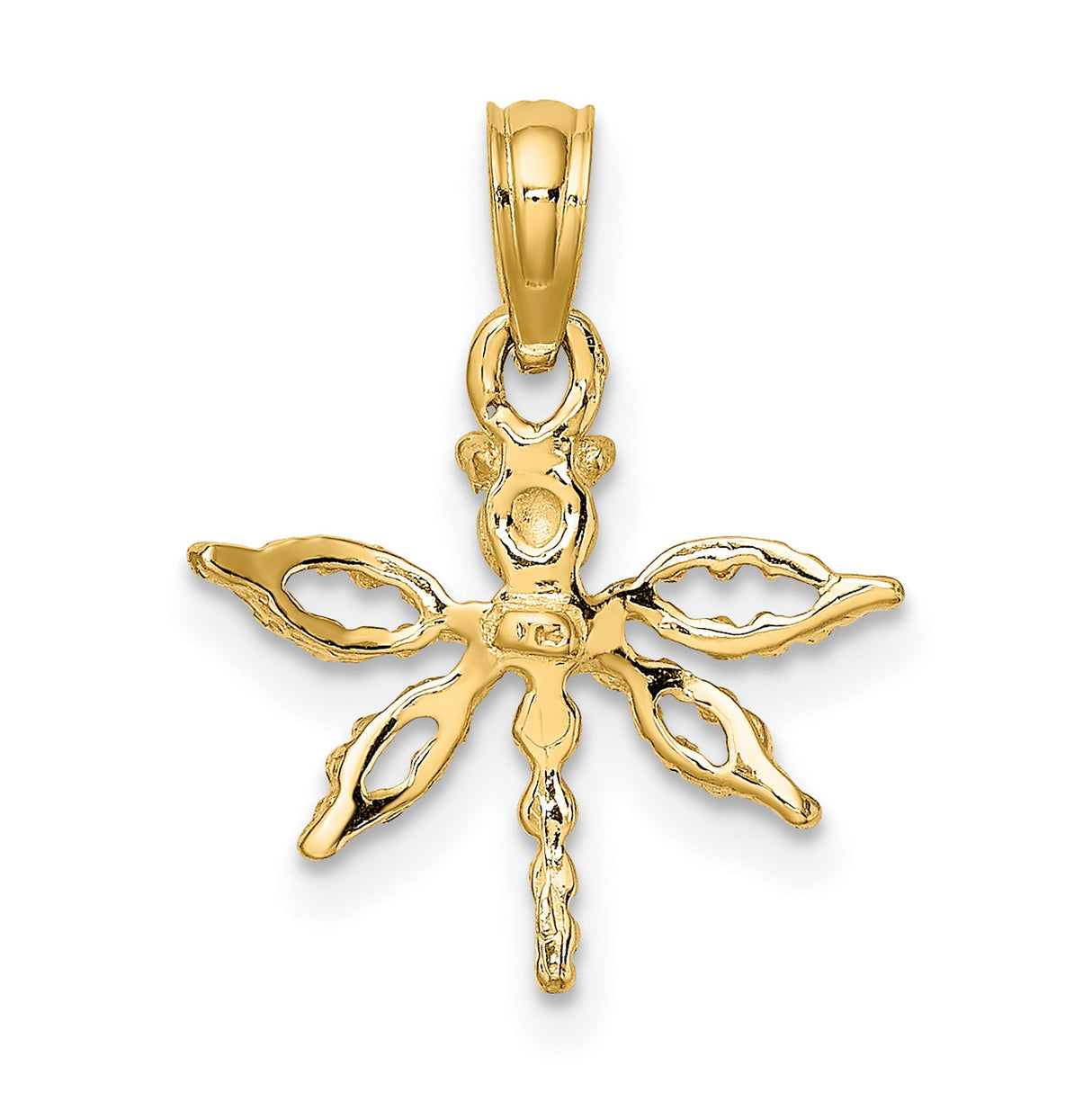 14k Yellow Gold Dragonfly Pendant with Openwork Wings and Detailed Body