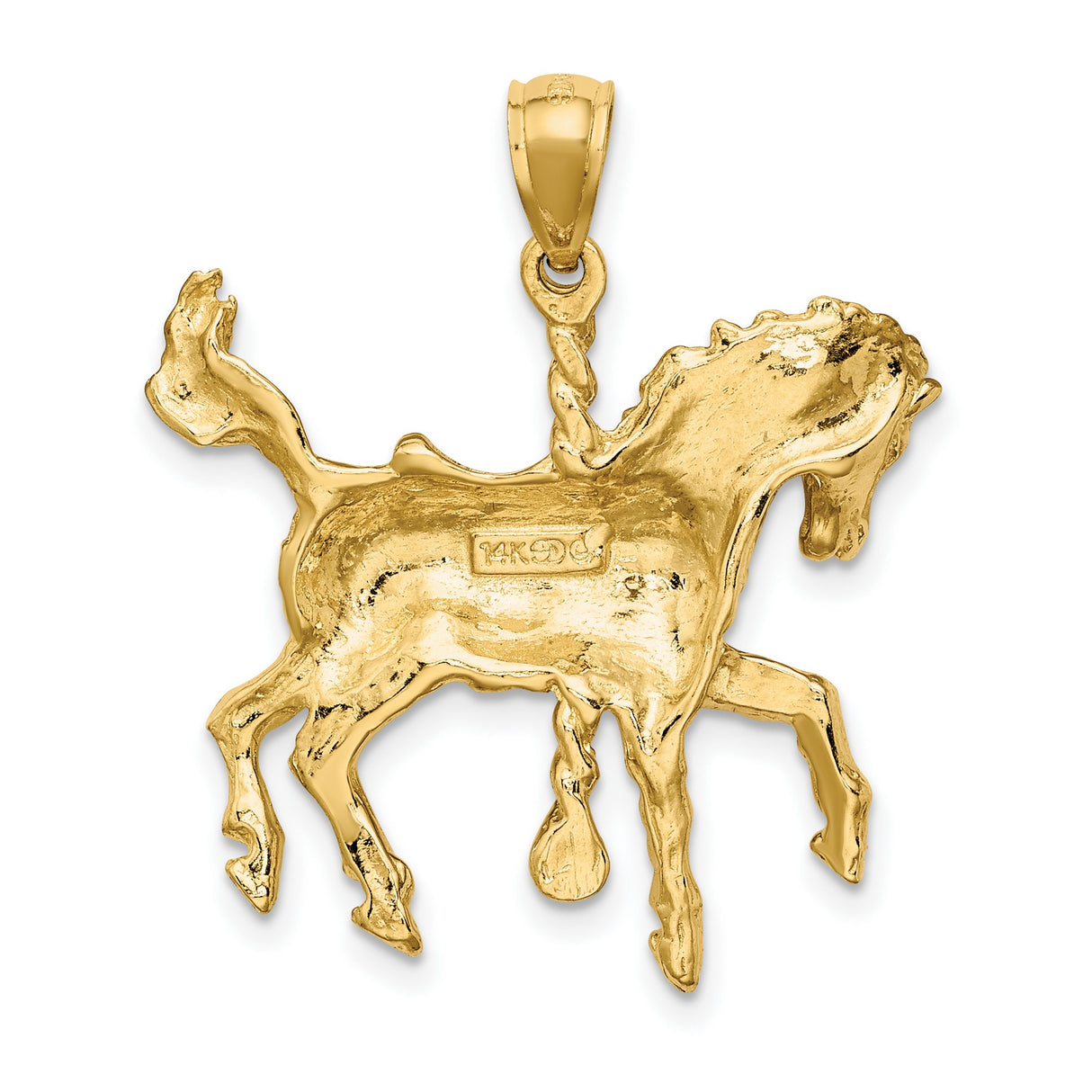 14k Yellow Gold Carousel Horse Pendant with Detailed Saddle and Reins, Vintage Style Charm