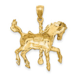 14k Yellow Gold Carousel Horse Pendant with Detailed Saddle and Reins, Vintage Style Charm