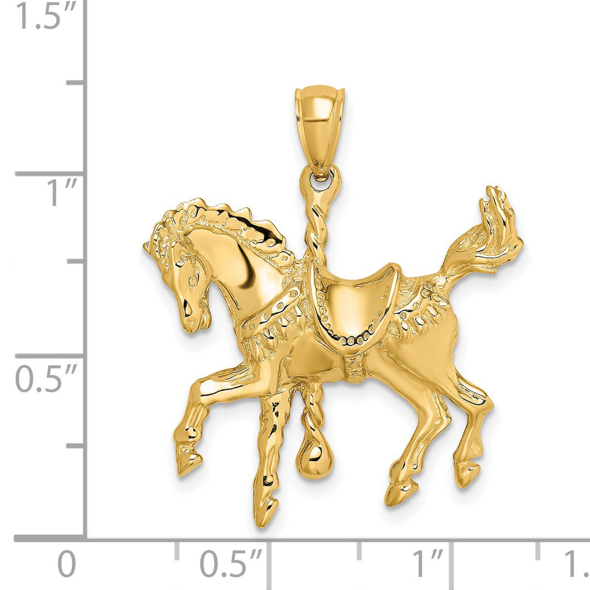 14k Yellow Gold Carousel Horse Pendant with Detailed Saddle and Reins, Vintage Style Charm