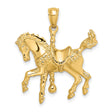 14k Yellow Gold Carousel Horse Pendant with Detailed Saddle and Reins, Vintage Style Charm