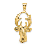 14k Yellow Gold Deer Head Pendant with Antlers, Wilderness Wildlife Charm for Men