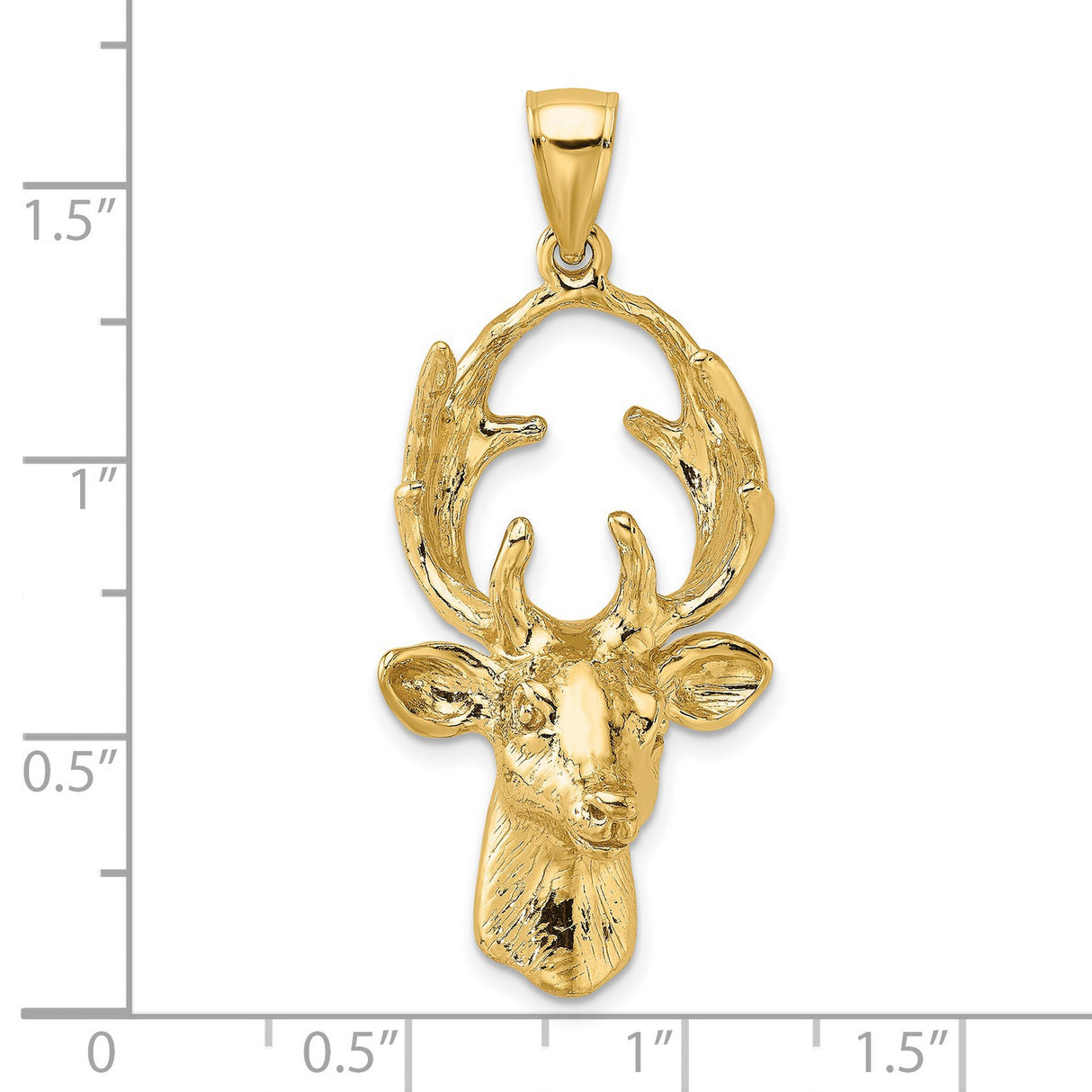 14k Yellow Gold Deer Head Pendant with Antlers, Wilderness Wildlife Charm for Men