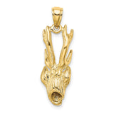 14k Yellow Gold Deer Head Pendant with Detailed Antlers, Hunting Wildlife Charm for Men