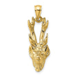 14k Yellow Gold Deer Head Pendant with Detailed Antlers, Hunting Wildlife Charm for Men