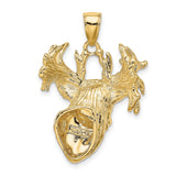 14k Yellow Gold Deer Head Pendant with Antlers, Rustic Hunter Stag Design for Men