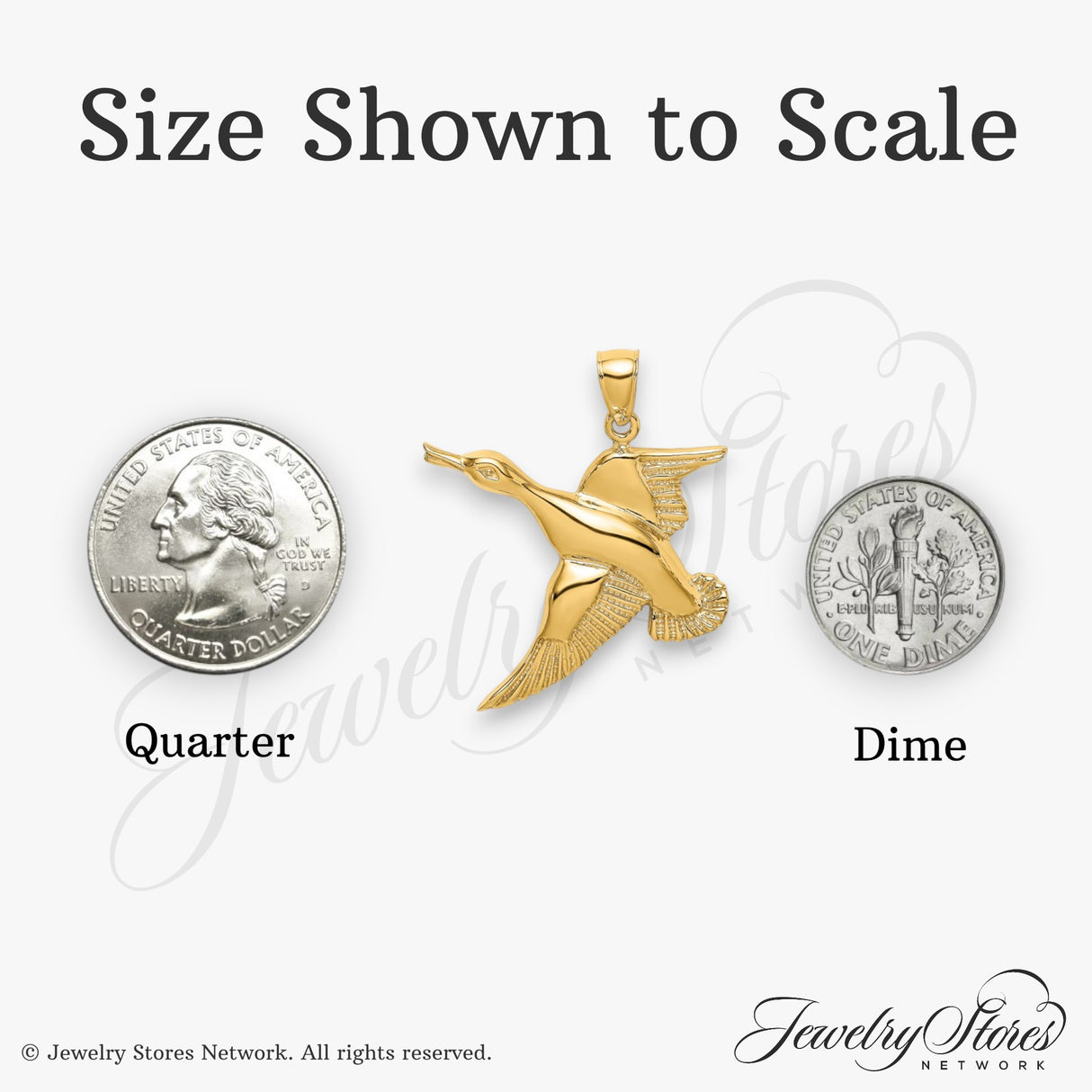 14k Yellow Gold Flying Duck Pendant, Detailed Wildlife Bird Charm, Hunter Style Jewelry
