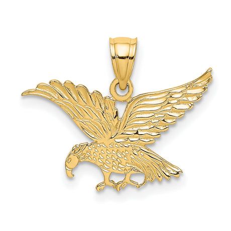 14k Yellow Gold Eagle Pendant, Open Winged Bald Eagle Design, Symbol of Freedom and Patriotism