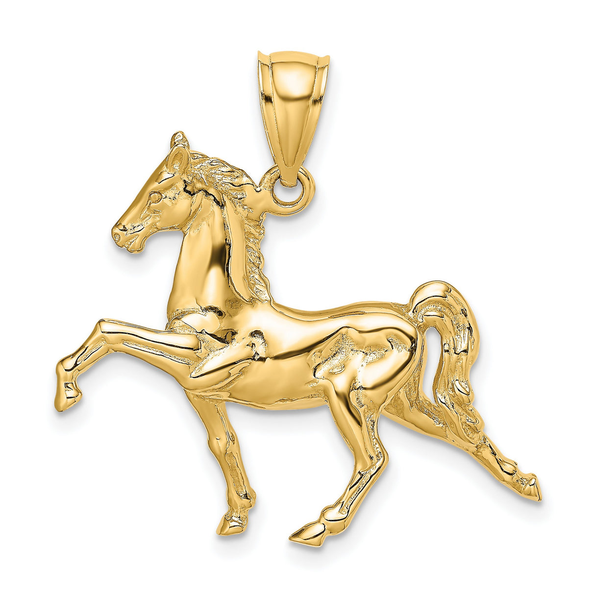 14k Yellow Gold Prancing Stallion Pendant, Equestrian Horse Charm for Women or Unisex Wear