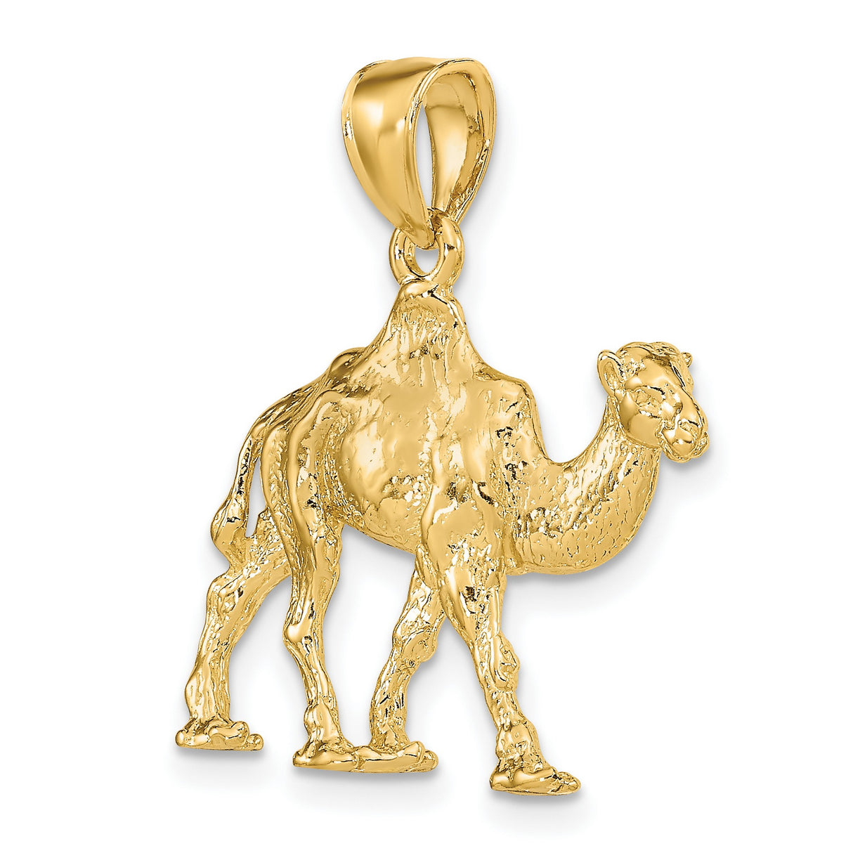 14k Yellow Gold Camel Pendant, Detailed Walking Desert Animal Charm, Unisex Symbol of Endurance