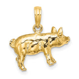 14k Yellow Gold Pig Pendant, Detailed Hog Charm, Farm Animal Jewelry, Prosperity Symbol