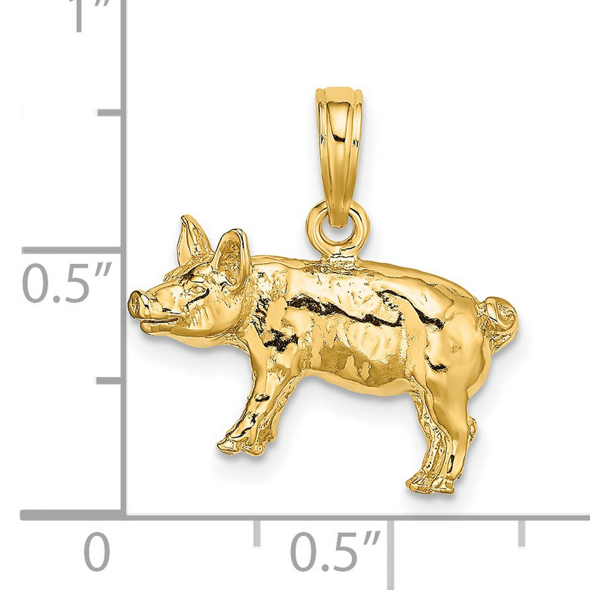 14k Yellow Gold Pig Pendant, Detailed Hog Charm, Farm Animal Jewelry, Prosperity Symbol