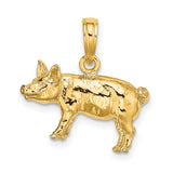 14k Yellow Gold Pig Pendant, Detailed Hog Charm, Farm Animal Jewelry, Prosperity Symbol