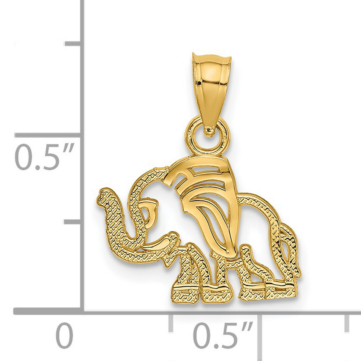 14k Yellow Gold Elephant Pendant with Textured Cutout Design, Symbolic Animal Charm Jewelry