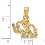 14k Yellow Gold Elephant Pendant with Textured Cutout Design, Symbolic Animal Charm Jewelry
