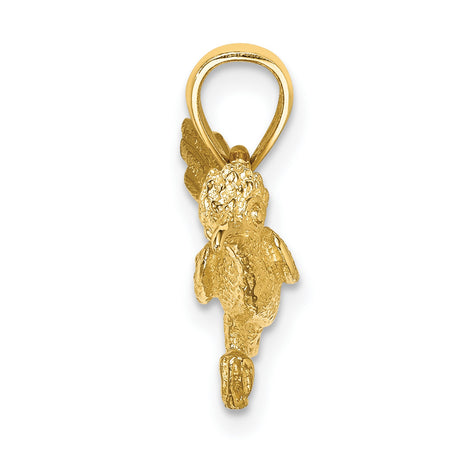 14k Yellow Gold Roadrunner Pendant, Textured Desert Bird Design for Women or Unisex