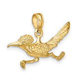 14k Yellow Gold Roadrunner Pendant, Textured Desert Bird Design for Women or Unisex