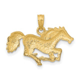 14k Yellow Gold Horse Pendant, Detailed Running Design with Mane and Tail, Equestrian Theme