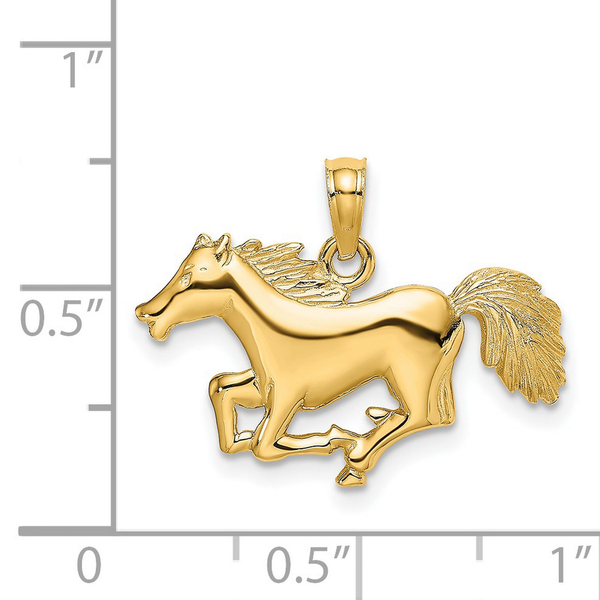 14k Yellow Gold Horse Pendant, Detailed Running Design with Mane and Tail, Equestrian Theme