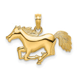 14k Yellow Gold Horse Pendant, Detailed Running Design with Mane and Tail, Equestrian Theme