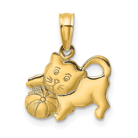 3-D Polished Kitten Charm Pendant in Real 14k Yellow Gold