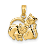 3-D Polished Two Kittens Charm Pendant in Real 14k Yellow Gold