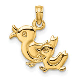 14k Yellow Gold Mother Duck and Duckling Pendant, Animal Charm Symbolizing Family Bond