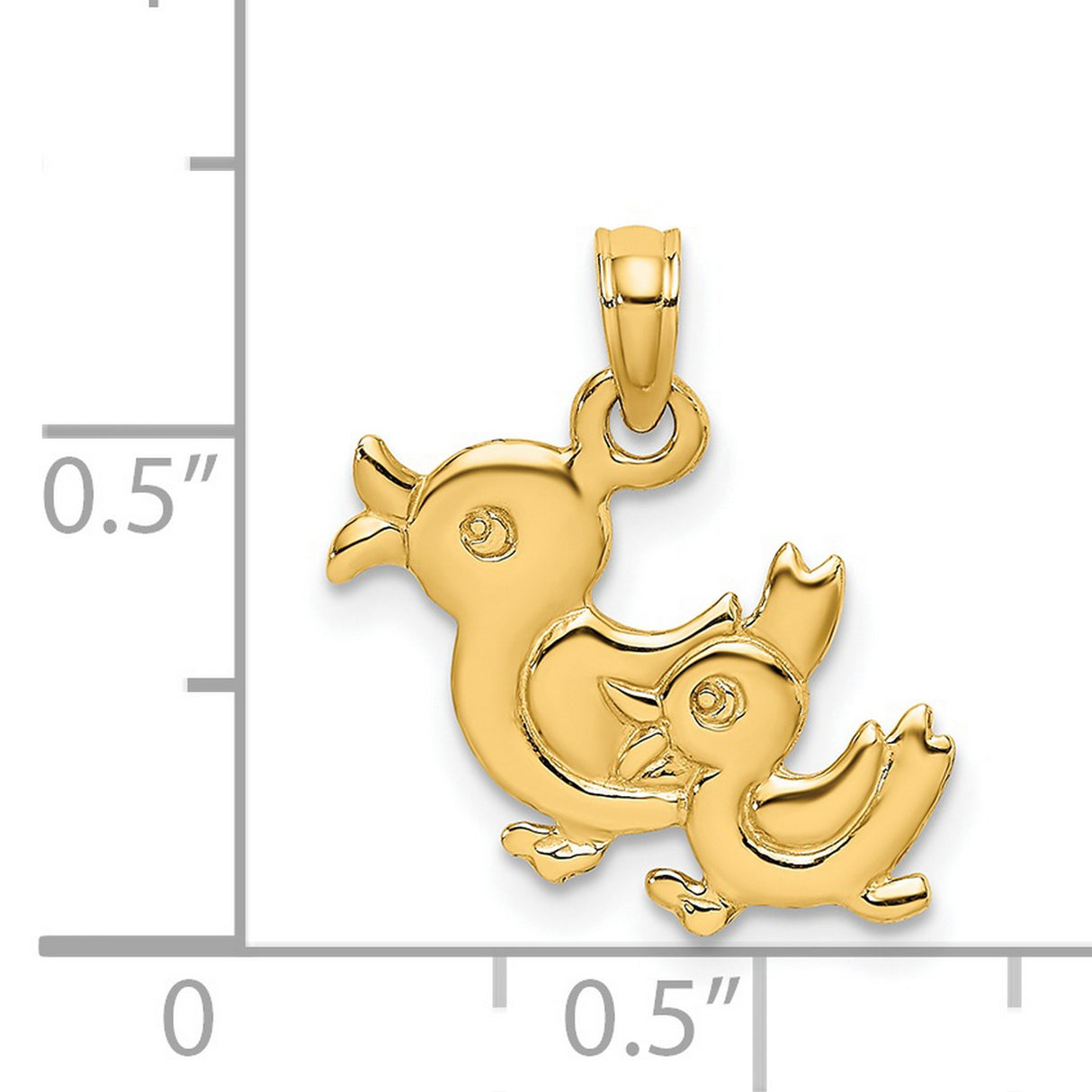 14k Yellow Gold Mother Duck and Duckling Pendant, Animal Charm Symbolizing Family Bond