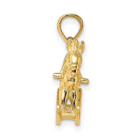 14k Yellow Gold Rocking Horse Pendant, Carved Toy Horse Charm, Vintage-Inspired Keepsake Jewelry