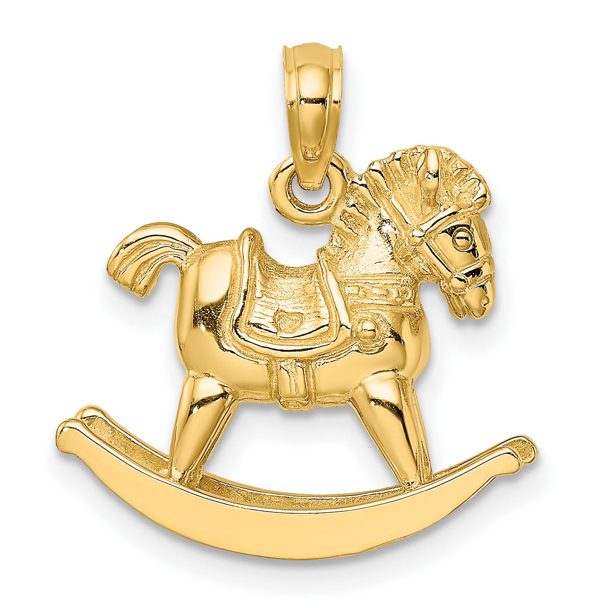 14k Yellow Gold Rocking Horse Pendant, Carved Toy Horse Charm, Vintage-Inspired Keepsake Jewelry