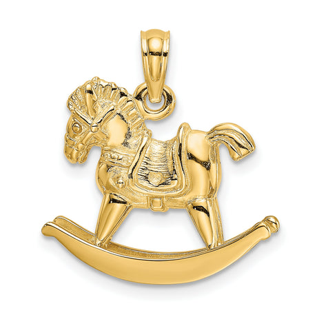 14k Yellow Gold Rocking Horse Pendant, Carved Toy Horse Charm, Vintage-Inspired Keepsake Jewelry