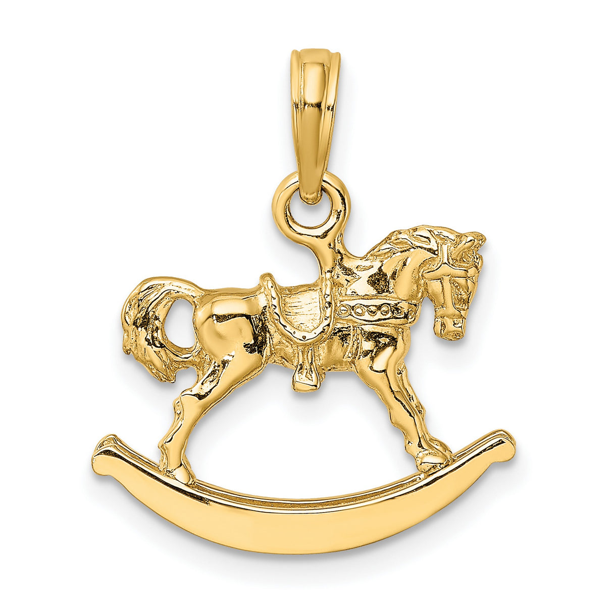 14k Yellow Gold Rocking Horse Pendant, Detailed Sentimental Keepsake Charm for Women