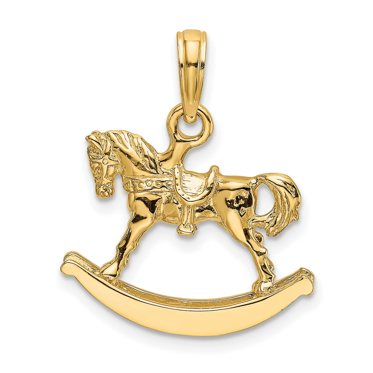14k Yellow Gold Rocking Horse Pendant, Detailed Sentimental Keepsake Charm for Women