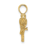14k Yellow Gold Parrot Pendant with Feather Engraving, Unisex Tropical Bird Charm