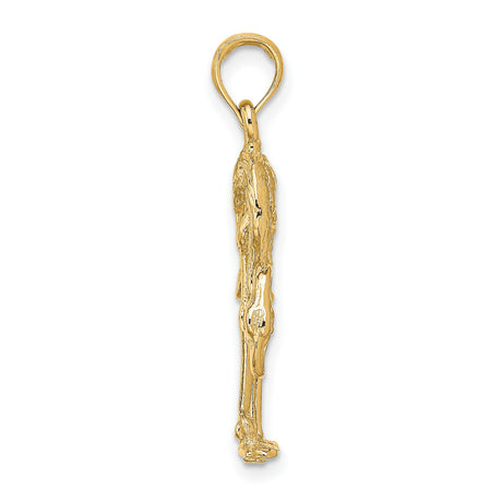 14k Yellow Gold Flamingo Pendant, Textured Bird Charm, Tropical Animal Jewelry for Women or Unisex Wear