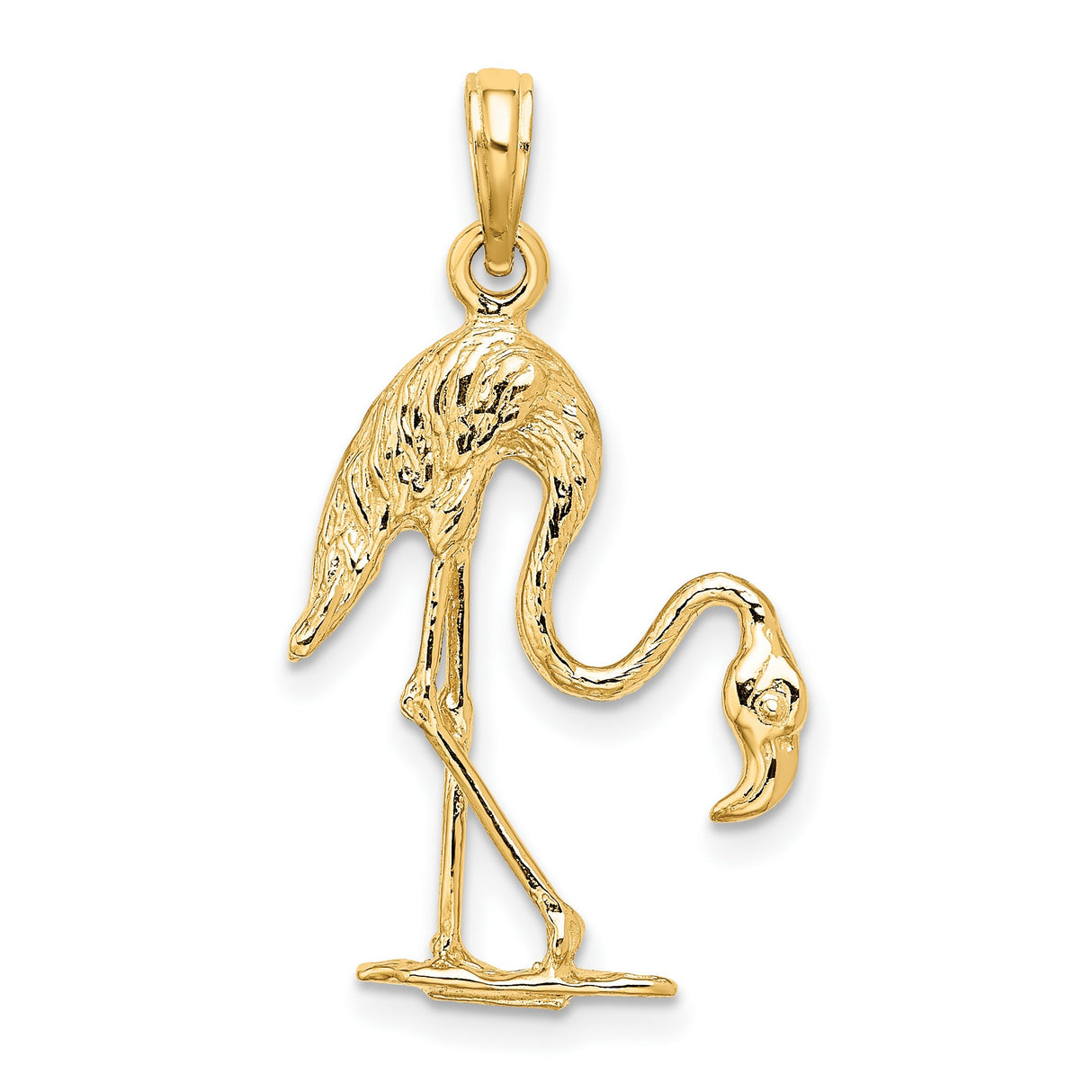 14k Yellow Gold Flamingo Pendant, Textured Bird Charm, Tropical Animal Jewelry for Women or Unisex Wear
