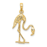 14k Yellow Gold Flamingo Pendant, Textured Bird Charm, Tropical Animal Jewelry for Women or Unisex Wear