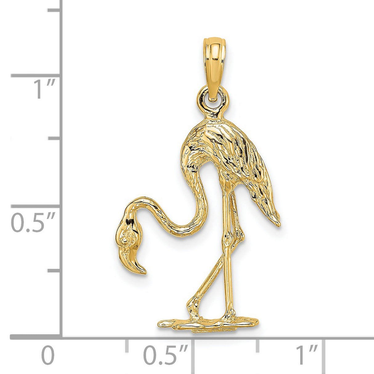 14k Yellow Gold Flamingo Pendant, Textured Bird Charm, Tropical Animal Jewelry for Women or Unisex Wear